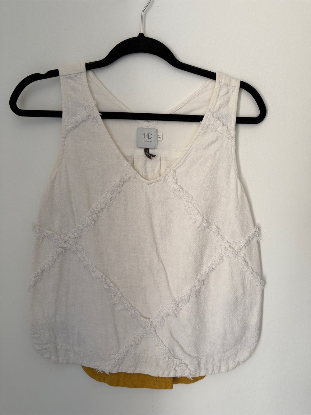 HD in Paris Off-White Fringe Detail V-Neck Tank